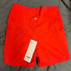 CRZ YOGA Naked Feeling High-Waist Pocket Shorts (Hot Red)